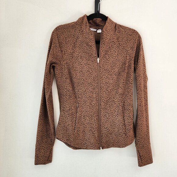 Athleta Salutation Jacket Leopard Print Full Sleeve Stretch Athletic Workout S - Picture 2 of 12